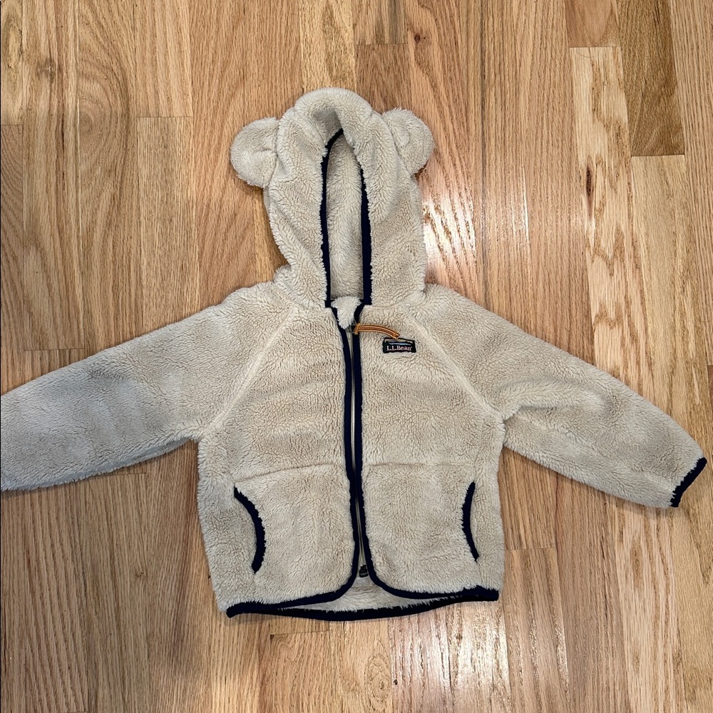 L.L. Bean Cream Fleece Baby Jacket with Bear Ears